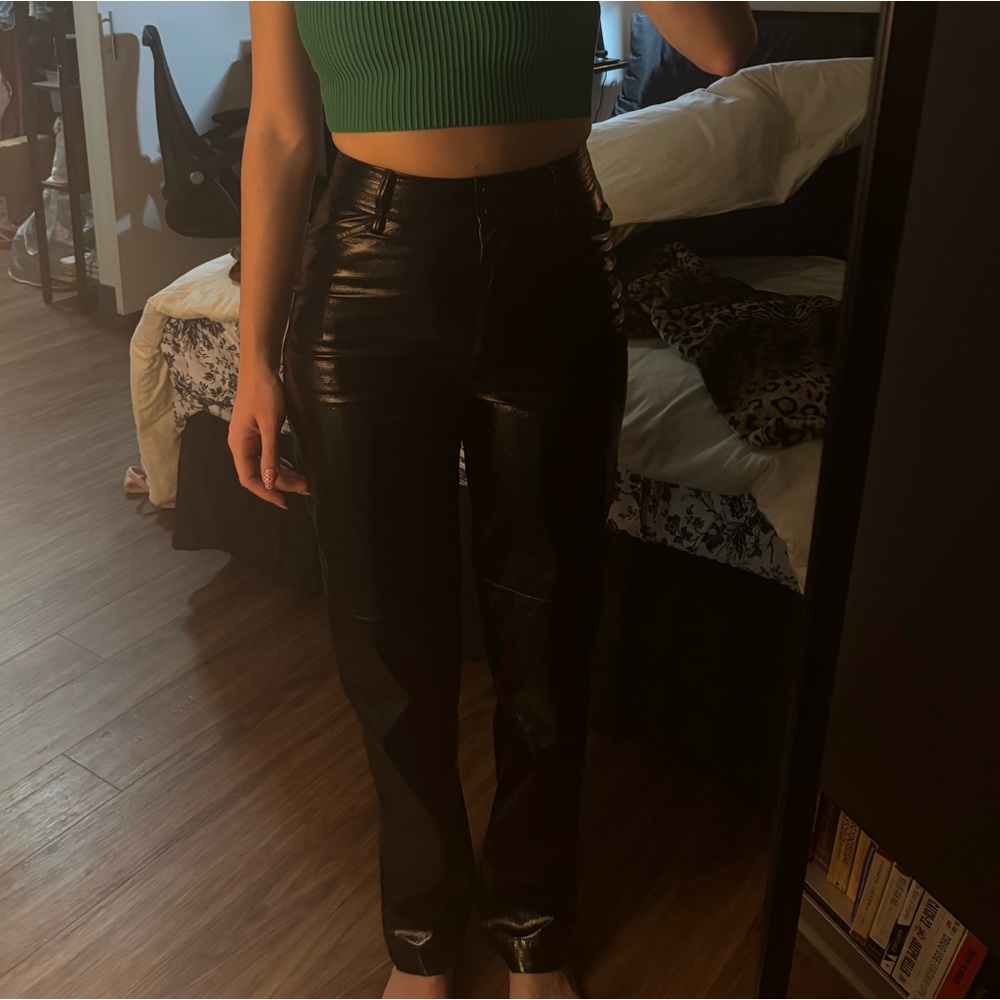 Aritzia patent leather straight leg pants